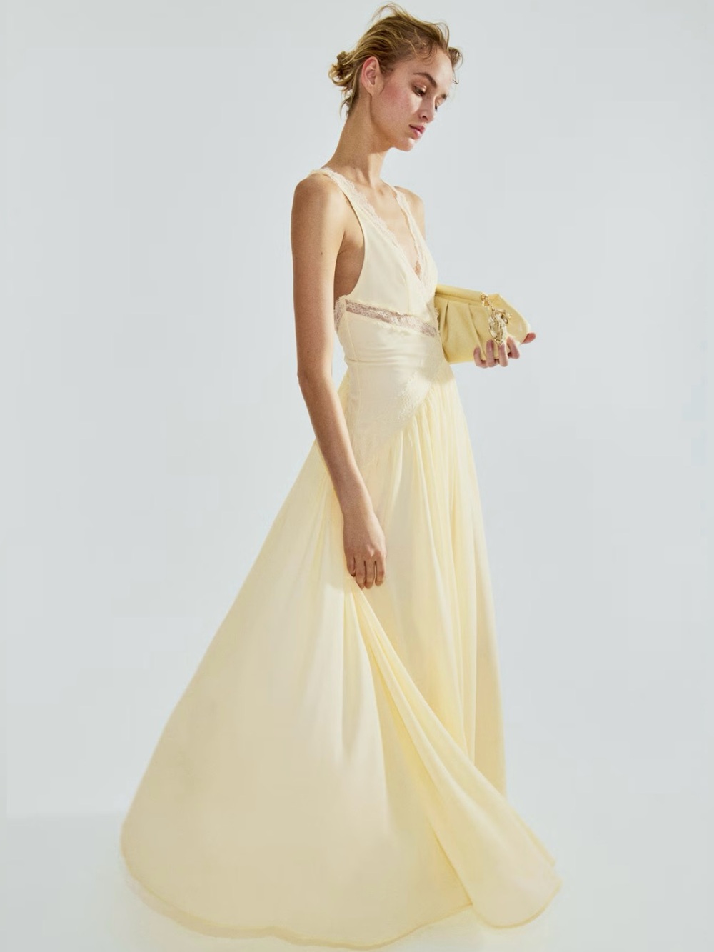 SOLD OUT NWT YELLOW LACE-INSET CHIFFON DRESS SIZE SMALL